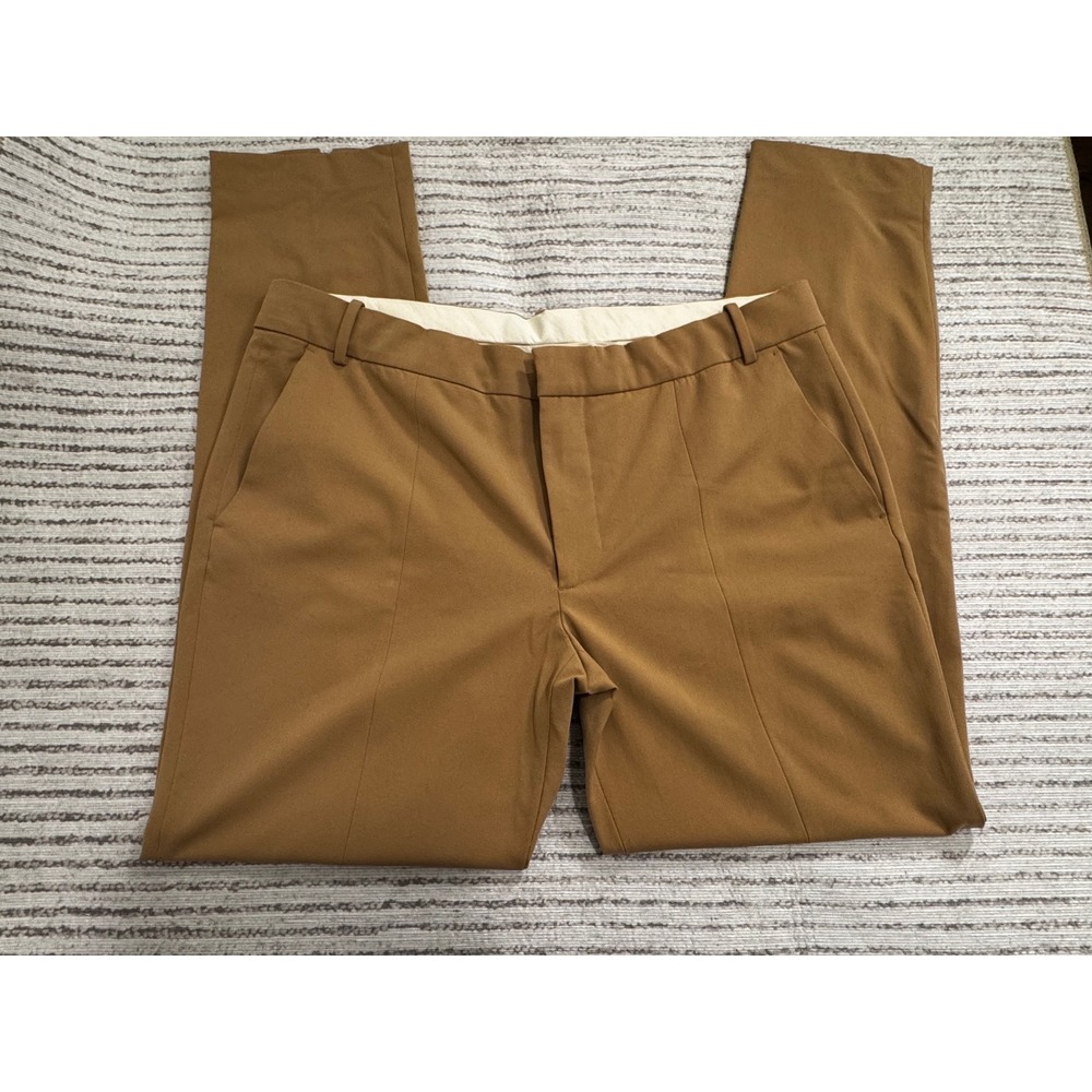 Zara Womens Camel Brown Split Hem Slim Leg Trousers Pants XXL Tailored Stretch